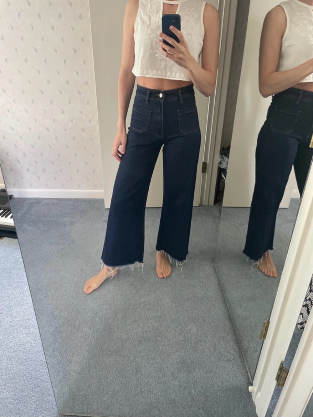 Zara Dark Blue High-Rise Wide Leg Jeans